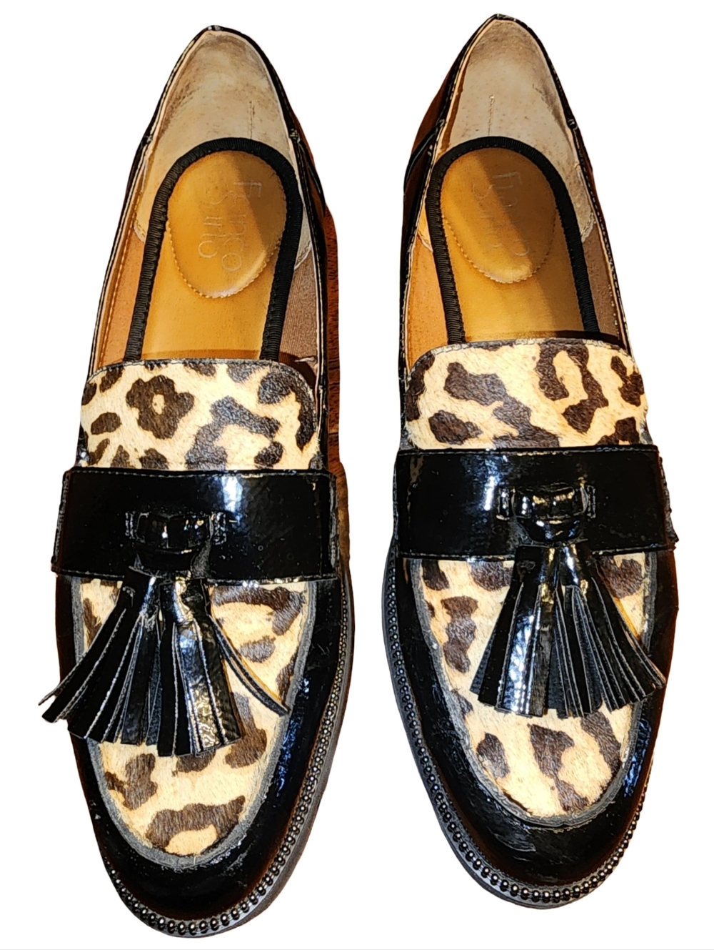 FRANCO SARTO Brody Leopard & Patent Leather Tassel Loafers - Size 8M
